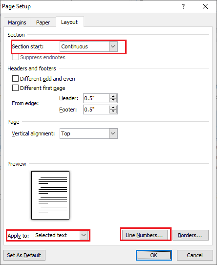 how to move line numbers in word